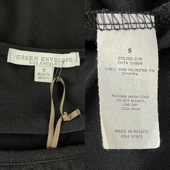 Green Envelope Top Black Small Bell Sleeves Cut Outs New - Picture 8 of 13